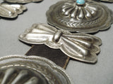 Colossal Vintage Native American Navajo Hand Tooled Sterling Silver Turquoise Concho Belt Old-Nativo Arts