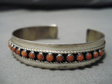 Wonderful Vintage Native American Navajo Pat Yazzie Coral Sterling Silver Bracelet Old-Nativo Arts