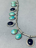 Excellent Vintage Native American Navajo Royston Turquoise & Black Onyx Sterling Silver Necklace-Nativo Arts