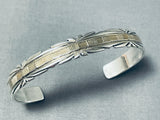 Dramatic Native American Navajo Sterling Silver And 14k Gold Signed Bracelet-Nativo Arts