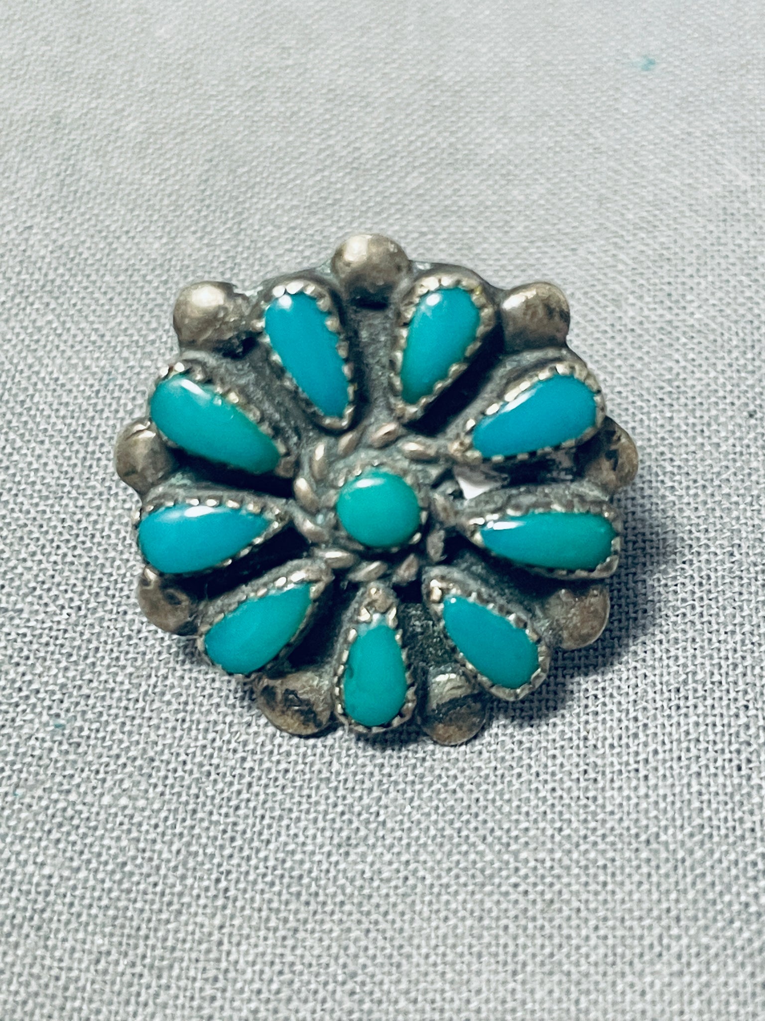 Vintage 2024 sterling silver green turquoise flower brooch