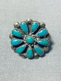 Adorable Vintage Native American Zuni Green Turquoise Sterling Silver Flower Ring-Nativo Arts