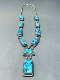 Native American One Of The Best Ever Vintage Navajuo Squared Turquoise Sterling Silver Necklace-Nativo Arts