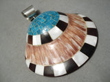 Native American Stunning Vintage Santo Domingo Turquoise Inlay Sterling Silver Pendant Old-Nativo Arts