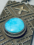 Important Tom Jackson Native American Navajo Turquoise Sterling Silver Geomtric Pendant-Nativo Arts