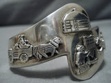 Incredible Vintage Navajo Carved Sterling Silver Native American Bracelet Old-Nativo Arts