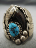 Huge Vintage Native American Navajo Old Kingman Turquoise Sterling Silver Ring Old-Nativo Arts