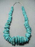 Native American Terrific Vintage Santo Domingo Old Kingman Turquoise Sterling Silver Necklace-Nativo Arts