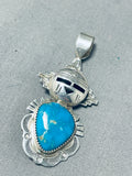 Baby Kachina Native American Navajo Kingman Turquoise Sterling Silver Pin/ Pendant Signed-Nativo Arts