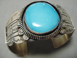 Detailed!! Vintage Native American Navajo Hand Tooled Sterling Silver Turquoise Dome Bracelet-Nativo Arts