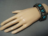 Detailed Buffalo Vintage Native American Navajo Turquoise Sterling Silver Bracelet-Nativo Arts