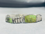 Native American Exquisite Vintage Southwest Gaspeite Sterling Silver Link Clasp Bracelet-Nativo Arts