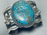 Colossal Native American Navajo Signed Pilot Mountain Turquoise Sterling Silver Bracelet-Nativo Arts