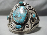 Important Vintage Native American Navajo Last Chance Turquoise Sterling Silver Bracelet Old-Nativo Arts