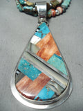Native American Important Dan Coriz Santo Domingo Turquoise Sterling Silver Inlay Necklace-Nativo Arts