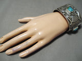 Heavy Concho Navajo Royston Turquoise Sterling Silver Bracelet Native American-Nativo Arts