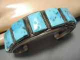 Striking Vintage Native American Navajo Squar Turquoise Sterling Silver Bracelet-Nativo Arts