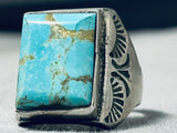 Marvelous Vintage Native American Navajo Kingman Turquoise Square Sterling Silver Ring-Nativo Arts