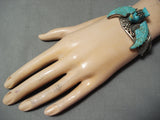 Flying Eagle Vintage Native American Navajo #8 Turquoise Sterling Silver Bracelet Old-Nativo Arts