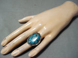 Intense Vintage Native American Navajo Spiderweb Turquoise Sterling Silver Ring-Nativo Arts