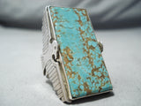 One Of The Biggest Tall Native American Navajo Thunderbird #8 Turquoise Sterling Silver Ring-Nativo Arts