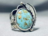 Sensational Native American Navajo 8 Turquoise Sterling Silver Leaf Ring-Nativo Arts