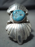 Mary Poncho Vintage Native American Zuni Blue Gem Turquoise Sterling Silver Ring-Nativo Arts