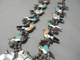 Best Vintage Native American Navajo Turquoise Bird Inlay Sterling Silver Squash Blossom Necklace-Nativo Arts