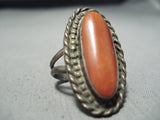 Elegant Vintage Native American Navajo Coral Sterling Silver Ring-Nativo Arts