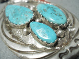 Signed Vintage Native American Zuni Blue Gem Turquoise Coral Sterling Silver Necklace-Nativo Arts