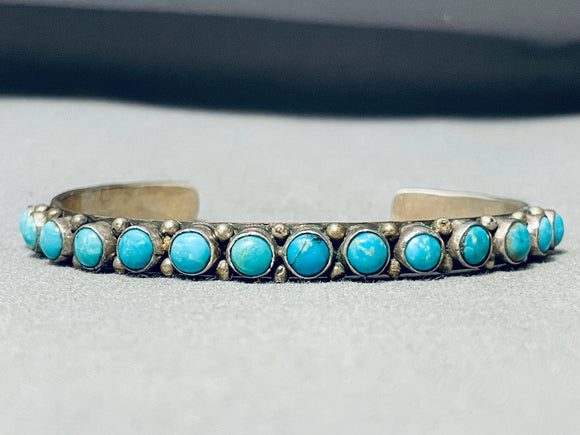 Sturdy Signed Domed Turquoise Vintage Native American Navajo Sterling Silver Bracelet-Nativo Arts