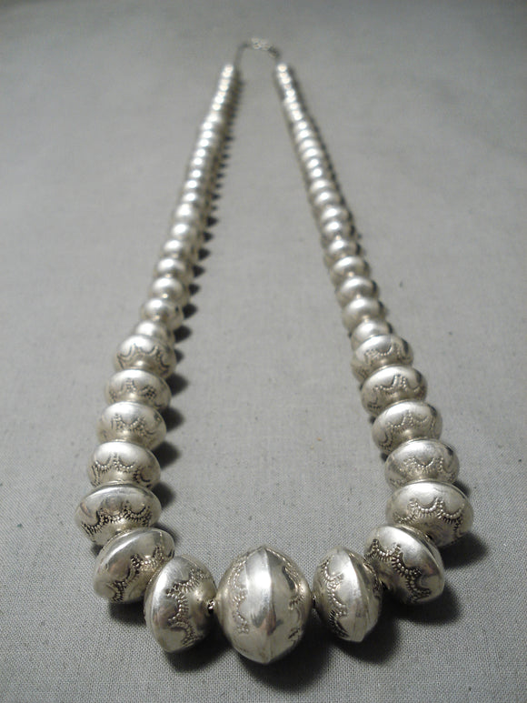 Navajo Sterling Silver Stamped Wedding Bead Necklace - Yourgreatfinds