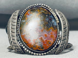 One Of The Best Vintage Native American Navajo Lava Agate Sterling Silver Leaf Bracelet-Nativo Arts
