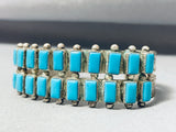 Beautiful Vintage Native American Navajo 22 Kingman Turquoise Squares Sterling Silver Bracelet-Nativo Arts