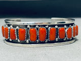 Fantastic Native American Navajo Signed 18 Coral Sterling Silver Bracelet-Nativo Arts