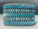 One Of The Best Vintage Native American Zuni Slanted Turquoise Sterling Silver Bracelet-Nativo Arts