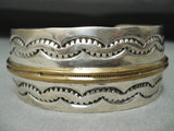 Signed Heavy Vintage Native American Navajo Hand Tooled Sterling Silver Bracelet-Nativo Arts