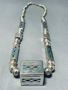 The Best Vintage Native American Navajo Square Bead Sterling Silver Long Necklace-Nativo Arts