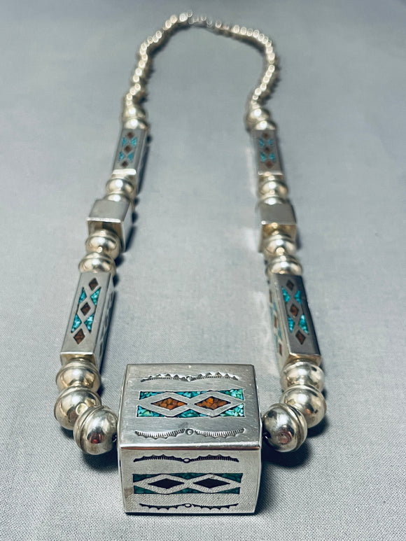 The Best Vintage Native American Navajo Square Bead Sterling Silver Long Necklace-Nativo Arts