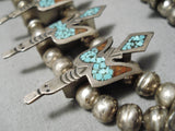 Native American Authentic Vintage Navajo Turquoise Coral Sterling Silver Squash Blossom Necklace-Nativo Arts