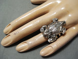 Detailed Huge Native American Navajo Sterling Silver Toad Ring-Nativo Arts