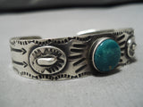 Early 1900's Vintage Native American Navajo Turquoise Repoussed Sterling Silver Bracelet-Nativo Arts