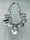 Native American One Of The Most Unique Vintage Navajo Coyote Turquoise Sterling Silver Necklace-Nativo Arts