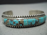 Superior Vintage Native American Navajo Morenci Turquoise Sterling Silver Inlay Bracelet-Nativo Arts