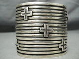 Astounding Navajo Wide Sterling Silver Bracelet Native American Old-Nativo Arts