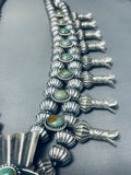 417 Gram Native American Navajo Sterling Silver Green Turquoise Squash Blossom Necklace-Nativo Arts