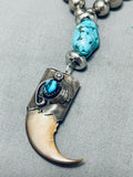 Rare Longer 32 Inch Vintage Navajo Turquoise Sterling Silver Necklace-Nativo Arts