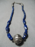 Stunning Vintage Native American Navajo Lapis Sterling Silver Necklace Old-Nativo Arts