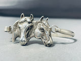 Extraordinary Native American Navajo Signed Sterling Silver Handcarved Horses Bracelet-Nativo Arts