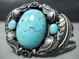 Leaves Galore!! Vintage Native American Navajo Blue Diamond Turquoise Sterling Silver Bracelet-Nativo Arts